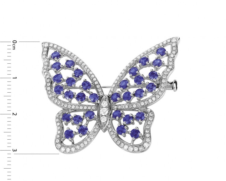 White gold brooch with brilliants and Ceylon sapphires - butterfly - fineness 18 K