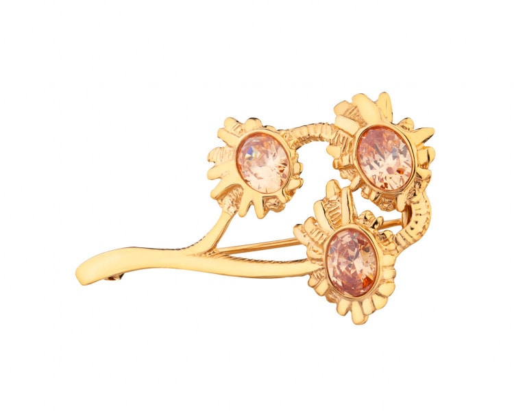 Gold-Plated Silver Brooch with Glass