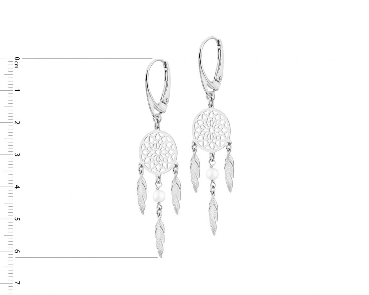 Rhodium Plated Silver Dangling Earring with Pearl