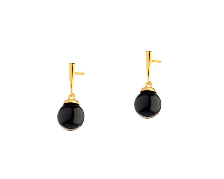Gold-Plated Silver Dangling Earring with Onyx