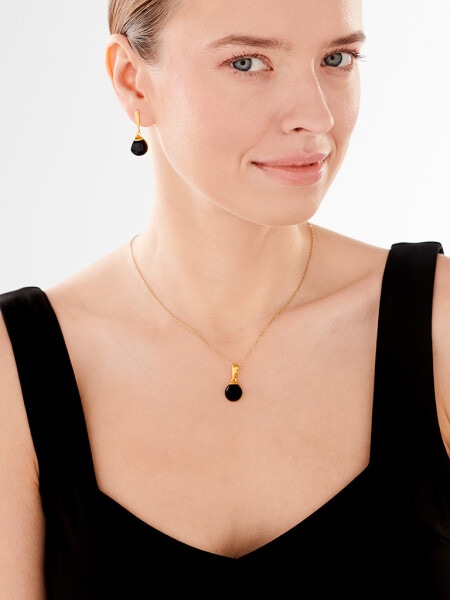 Gold-Plated Silver Dangling Earring with Onyx