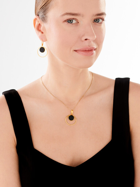 Gold plated silver earrings with onyx - circles