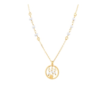 Pozlacený stříbrný náhrdelník s perlami - čtyřlístek