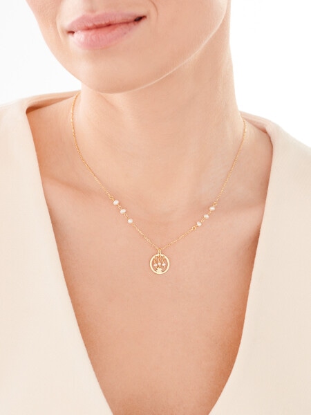 Pozlacený stříbrný náhrdelník s perlami - čtyřlístek