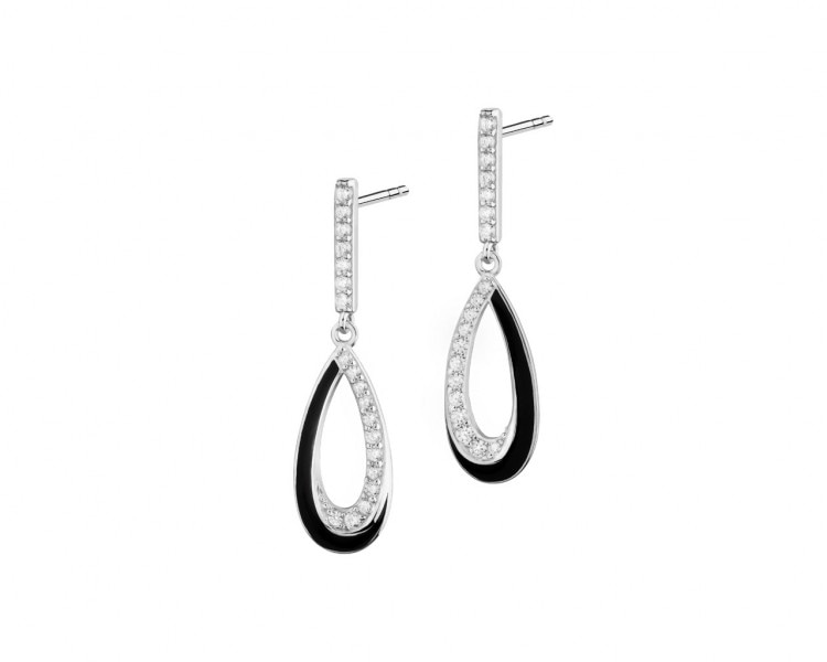 Silver earrings with cubic zirconia and enamel
