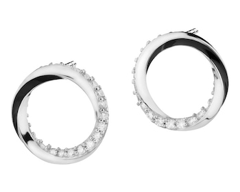 Silver hoop earrings with cubic zirconia and enamel