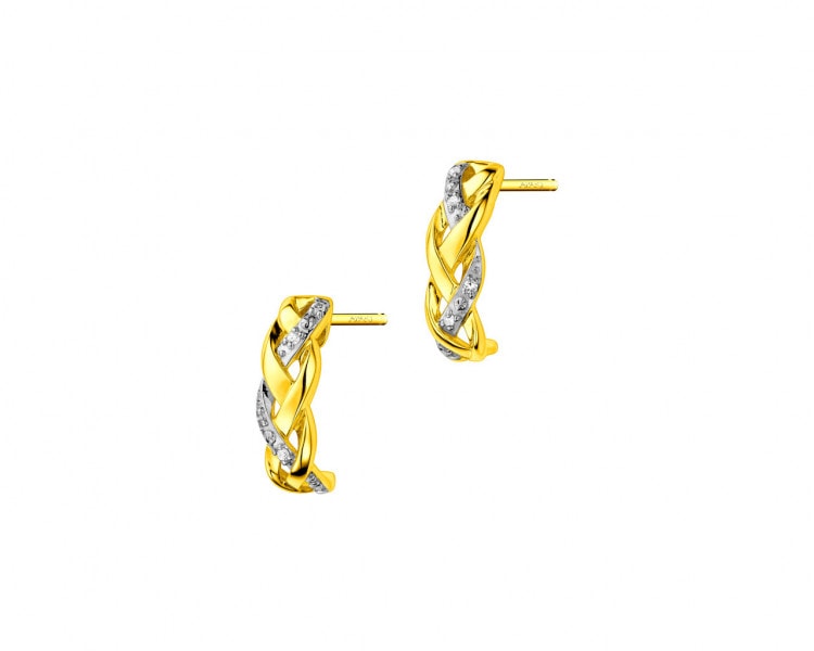 14 K Rhodium-Plated Yellow Gold Earrings with Diamonds 0,02 ct - fineness 14 K