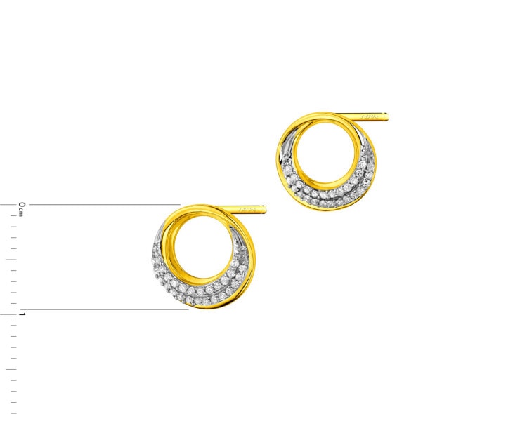 14 K Rhodium-Plated Yellow Gold Earrings with Diamonds 0,10 ct - fineness 14 K
