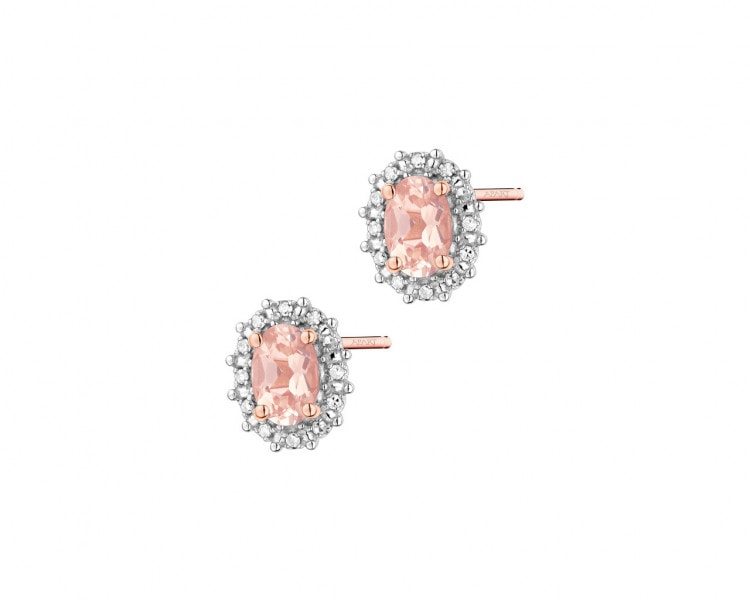 14 K Rhodium Plated Rose Gold Earrings with Diamonds - fineness 14 K