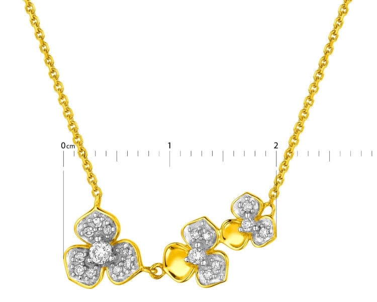 Naszyjnik z żółtego złota z diamentami - kwiaty 0,10 ct - próba 375
