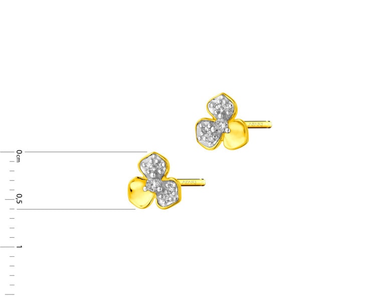 Kolczyki z żółtego złota z diamentami - kwiaty 0,05 ct - próba 375