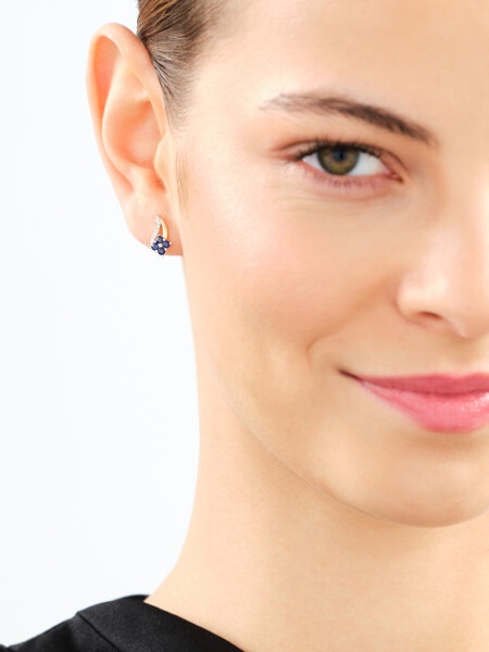 9 K Rhodium-Plated Yellow Gold Earrings with Diamonds - fineness 9 K