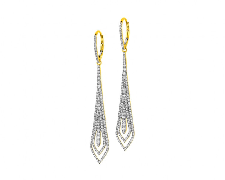 14 K Rhodium-Plated Yellow Gold Dangling Earring with Diamonds 1 ct - fineness 14 K
