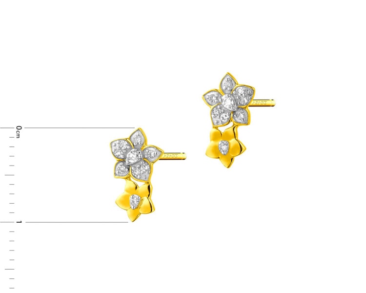Kolczyki z żółtego złota z diamentami - kwiaty 0,06 ct - próba 585