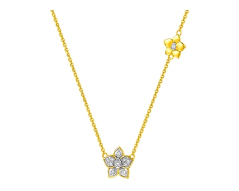 Gold necklace with diamonds - flowers 0,05 ct - fineness 14 K