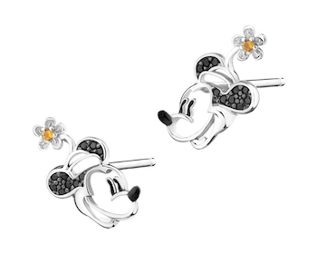 Stříbrné náušnice se spinelem, zirkony a smaltem - Minnie Mouse, Disney 100 limitovaná edice