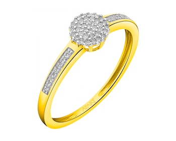 14 K Rhodium-Plated Yellow Gold Ring with Diamonds 0,09 ct - fineness 14 K