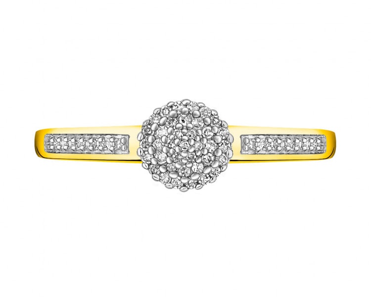 14 K Rhodium-Plated Yellow Gold Ring with Diamonds 0,09 ct - fineness 14 K