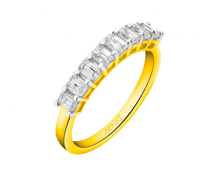 14 K Rhodium-Plated Yellow Gold Ring with Diamonds 0,80 ct - fineness 14 K