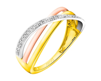 Prsten ze žlutého, bílého a růžového zlata s diamanty 0,08 ct - ryzost 585