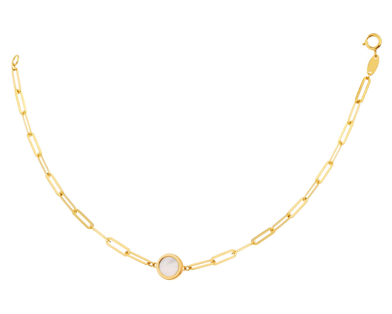 Złota bransoletka z masą perłową, paper clip
