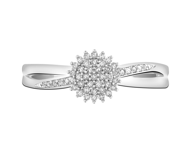 14 K Rhodium-Plated White Gold Ring with Diamonds - 0,14 ct - fineness 14 K