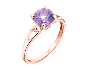 Rose gold ring with diamonds and amethyst - fineness 9 K