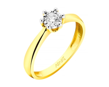 14ct Yellow Gold, White Gold Ring with Diamond 0,10 ct - fineness 375
