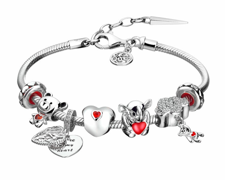 Stříbrný náramek Beads - sada - srdce, slon, medvídek, strom
