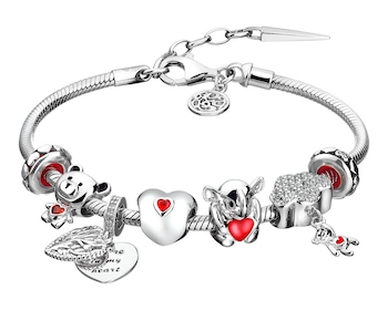 Stříbrný náramek Beads - sada - srdce, slon, medvídek, strom