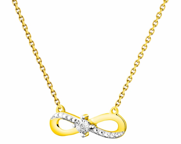 375 Yellow And White Gold Plated Necklace with Diamond 0,05 ct - fineness 375