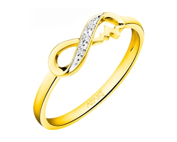 9 K Rhodium-Plated Yellow Gold Ring with Diamonds 0,01 ct - fineness 9 K