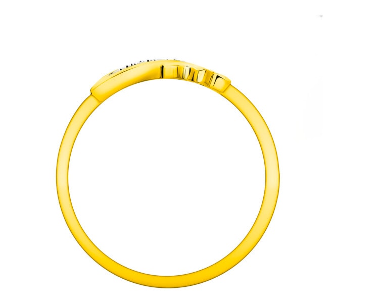 Pierścionek z żółtego złota z diamentami - nieskończoność, EKG serca 0,01 ct - próba 375