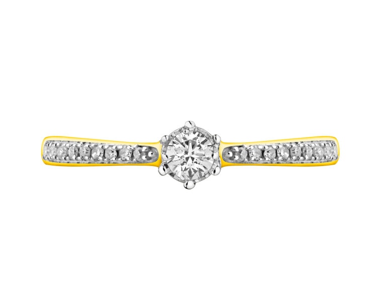 585 Yellow And White Gold Plated Ring with Diamonds 0,15 ct - fineness 585