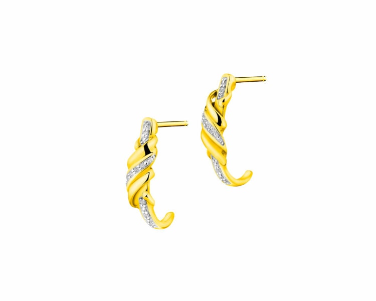 9 K Rhodium-Plated Yellow Gold Earrings with Diamonds 0,04 ct - fineness 9 K