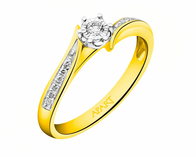 585 Yellow And White Gold Plated Ring with Diamonds 0,10 ct - fineness 585