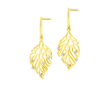 14 K Rhodium-Plated Yellow Gold Earrings with Diamonds 0,08 ct - fineness 14 K