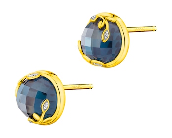 Zlaté náušnice s diamanty a topazy (London Blue) - ryzost 585