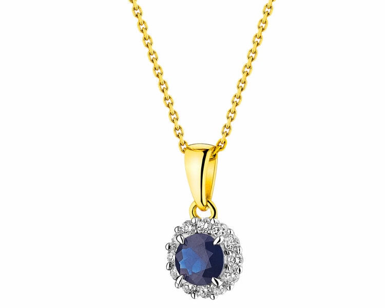 Gold pendant with brilliants and sapphire - fineness 14 K