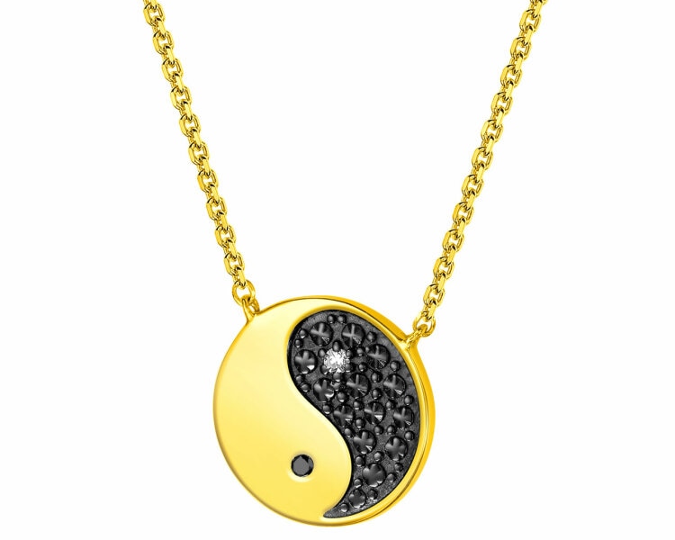 Naszyjnik z żółtego złota z diamentami - yin yang - próba 375