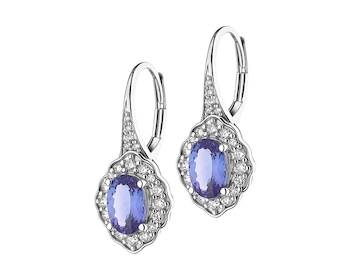 White gold earrings with brilliants and tanzanites 0,35 ct - fineness 14 K