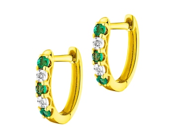 Gold earrings with diamonds and emeralds 0,01 ct - fineness 14 K