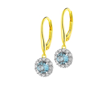 Gold earrings with diamonds and topaz (London Blue) 0,36 ct - fineness 14 K
