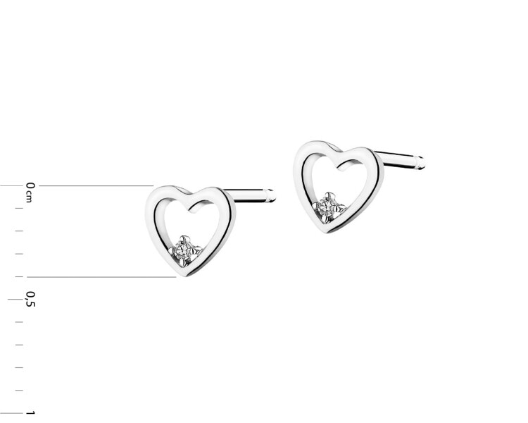 9 K Rhodium-Plated White Gold Earrings with Diamonds 0,008 ct - fineness 9 K