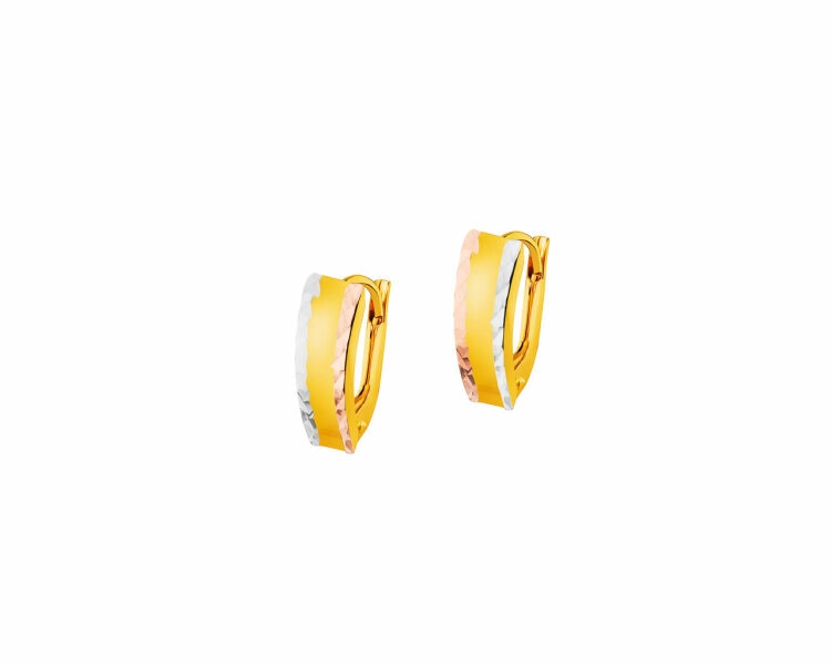 14 K Yellow, Rose & Rhodium Plated White Gold Earrings 