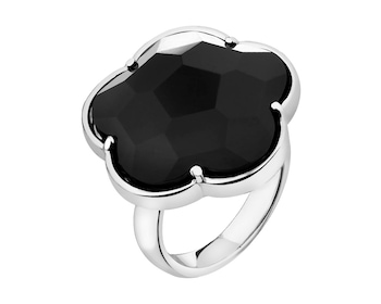Rhodium-Plated Brass Ring with Agate