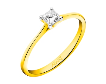 14 K Rhodium-Plated Yellow Gold Ring with Diamond 0,33 ct - fineness 14 K