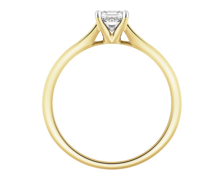 14 K Rhodium-Plated Yellow Gold Ring with Diamond - 0,33 ct - fineness 14 K