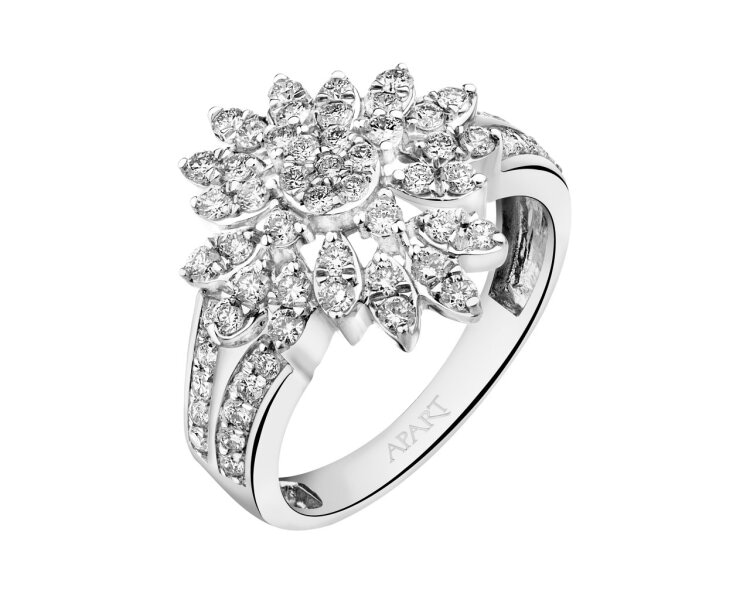 14 K Rhodium-Plated White Gold Ring with Diamonds 0,77 ct - fineness 14 K
