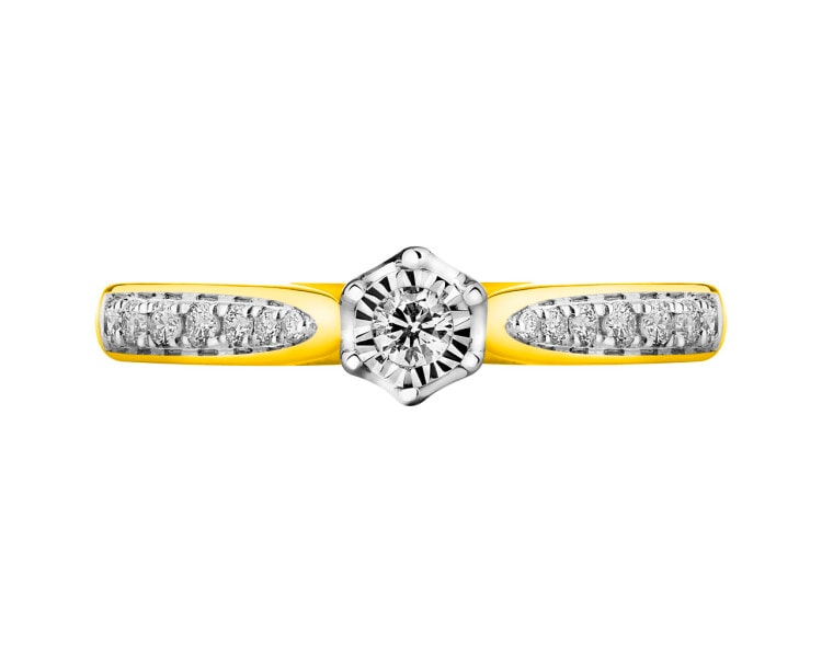 585 Yellow And White Gold Plated Ring with Diamonds 0,20 ct - fineness 585